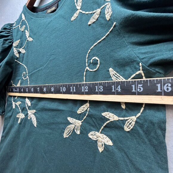 Especia Shirt Womens XS Green Embroidered Puff Sleeve Smocked Cuff Boho Top Rare - Picture 5 of 9